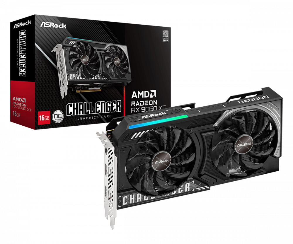 Tarjetas de Video | ASROCK RX9060XT CL 16GO — Tarjeta de Video AMD Radeon RX 9060 XT Challenger OC, 16GB 128-bit GDDR6, PCI Express x16 5.0, Mín. 450W