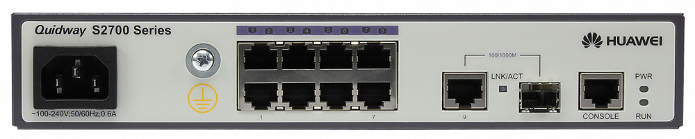 Switches | HUAWEI S2700-9TP-EI-AC — Switch Gigabit Ethernet , 8 Puertos RJ-45 10/100/1000 + 1 Puerto SFP, 32 Gbit/s, 8000 Entradas - Administrable