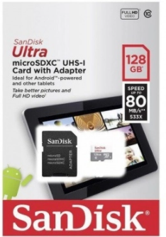 Memorias Flash | SANDISK SDSQUNR-128G-GN6TA — Memoria Flash Ultra, 128GB MicroSDXC UHS-I Clase 10, con Adaptador
