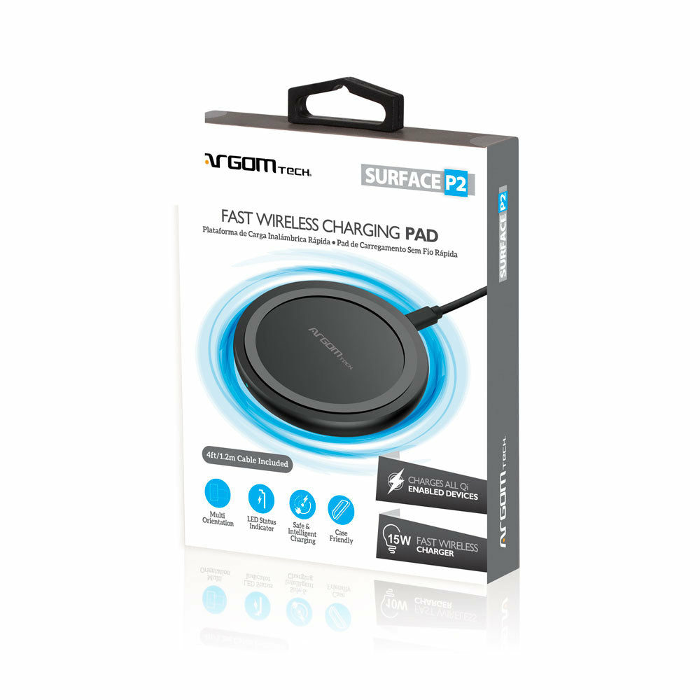 Cargadores de Dispositivos Móviles | ARGOMTECH ARG-AC-0131BK — Cargador Inalámbrico Surface P2, 15W, USB-C, Negro