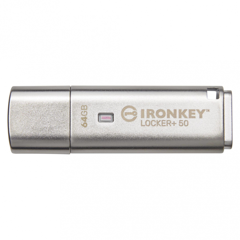 Memorias USB | KINGSTON IKLP50/64GB — Memoria USB IronKey Locker+ 50, 64GB, USB-A 3.0, Lectura 145MB/s, Escritura 115MB/s, Plata