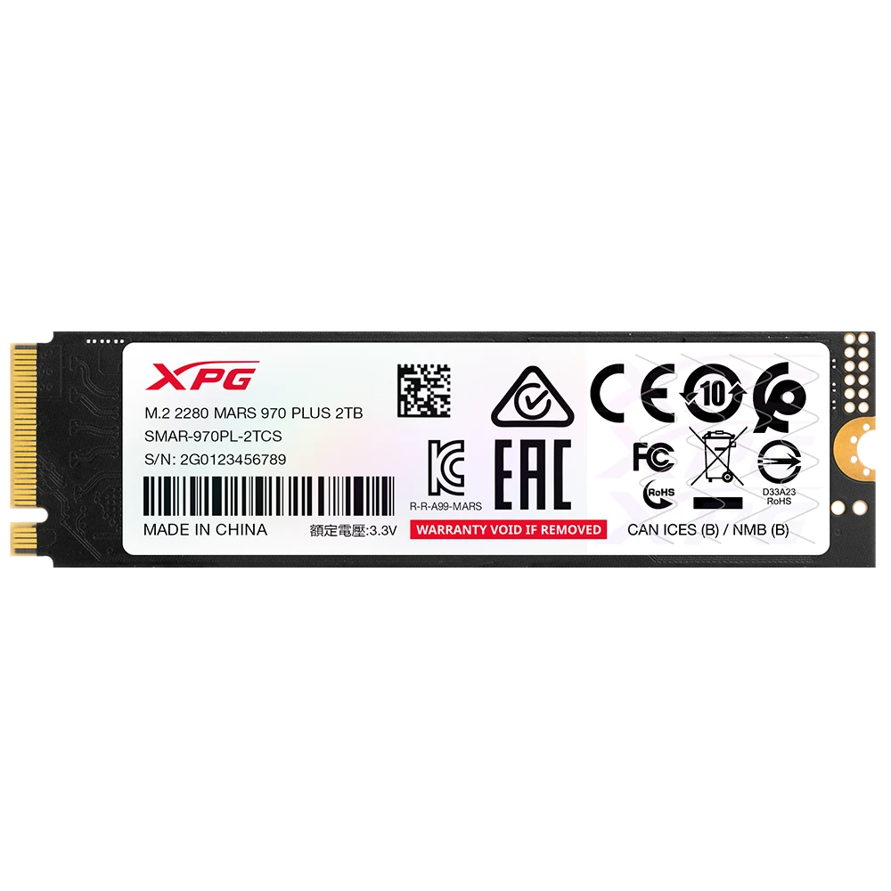 SSD | XPG SMAR-970PL-2TCS — SSD Mars 970 Plus NVMe, 2TB, M.2, PCI Express 5.0, 10000 MB/s Escritura, 11000 MB/s Lectura