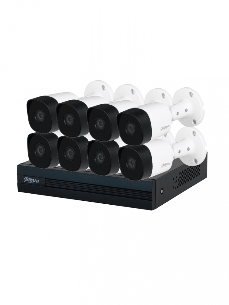 Kits de Vigilancia | DAHUA DH-KIT/XVR1B08-I/8-B2A21N-U-0360B — Kit de Vigilancia de 8 Cámaras CCTV Bullet con Grabadora de 8 Canales