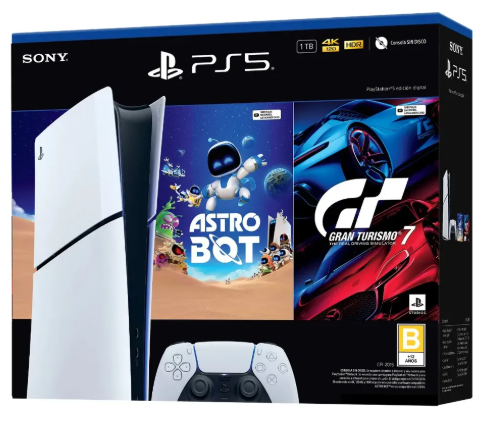 Consolas PlayStation 5 | SONY 20484601008-825ABGT7 — PlayStation 5 Slim Digital Bundle Astro Bot y Gran Turismo 7 1TB, Wi-Fi, Negro/Blanco