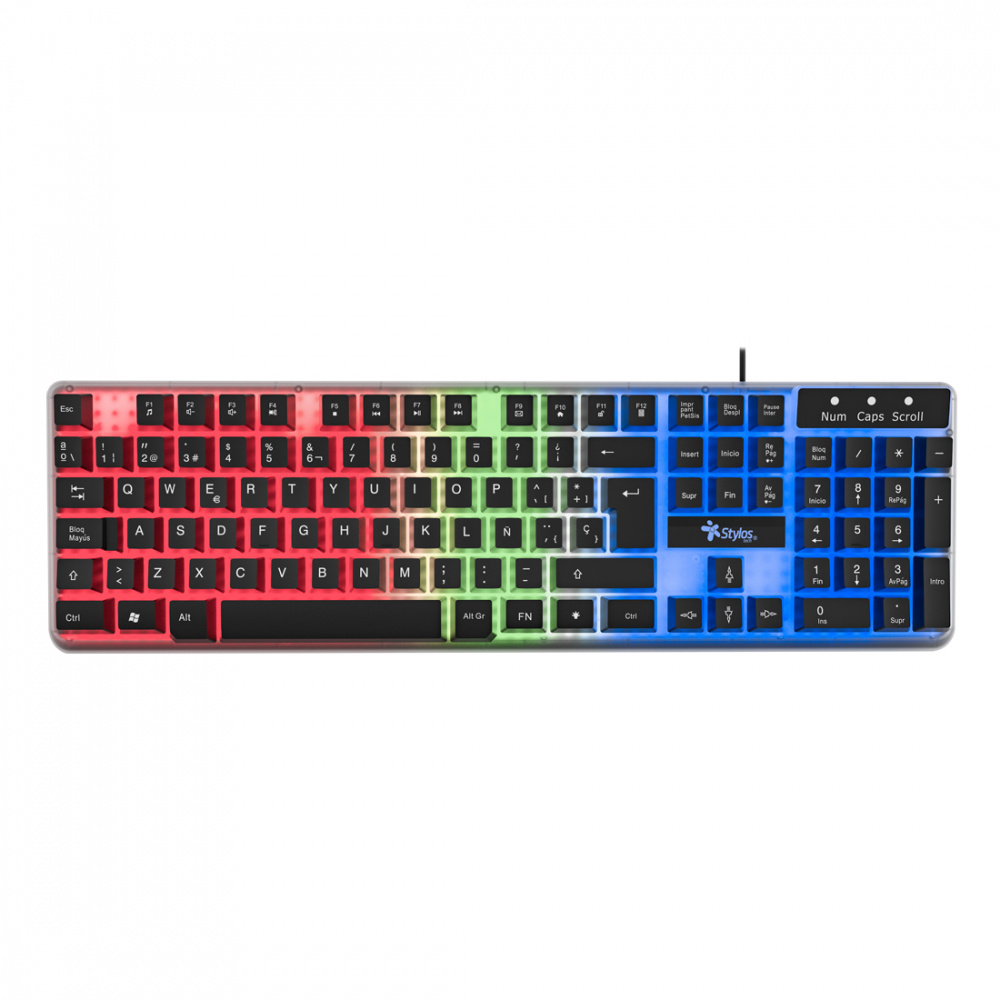 Teclados | STYLOS STTEALLED1T — Teclado , Alámbrico, USB, Negro/Transparente (Español)