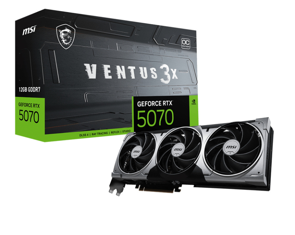 Tarjetas de Video | MSI G5070-12V3C-ROW — Tarjeta de Video NVIDIA GeForce RTX 5070 VENTUS 3X OC, 12GB 192-bit GDDR7, PCI Express x16 5.0, Mín. 650W