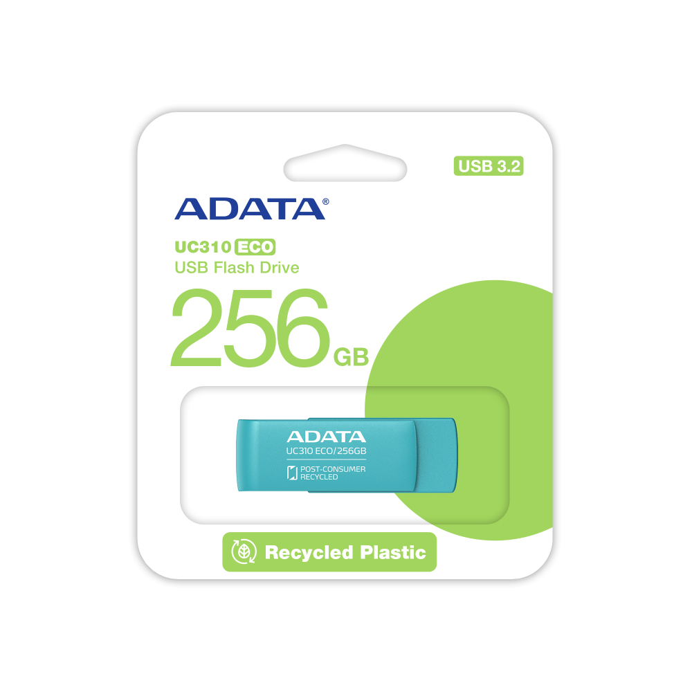 Memorias USB | ADATA UC310E-256G-RGN — Memoria USB UC310 ECO, 256GB, USB 3.2, Lectura 100 MB/s, Verde