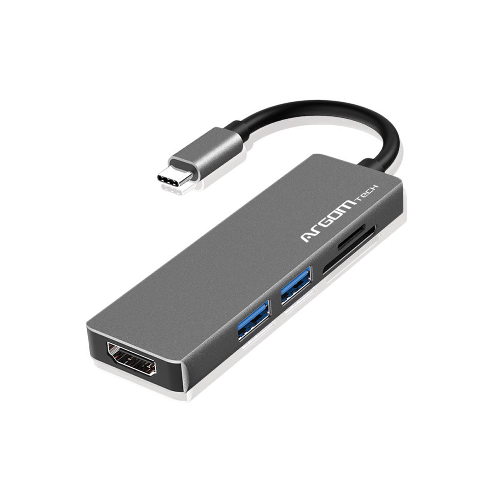 Repetidores USB | ARGOMTECH ARG-UB-0183 — Hub USB-C Macho, 1x HDMI, 2x USB 3.0, 1x SD, 1x MicroSD, Gris