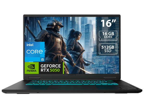 Laptops | GIGABYTE GAMING-A16-CTHH3LA893MH — Laptop Gamer A16 CTHH3LA893MH, 16" 1920x1200 WUXGA, Intel Core i5-13420H, NVIDIA GeForce RTX 5050, 16GB, 512GB SSD, Windows 11 Home, Español