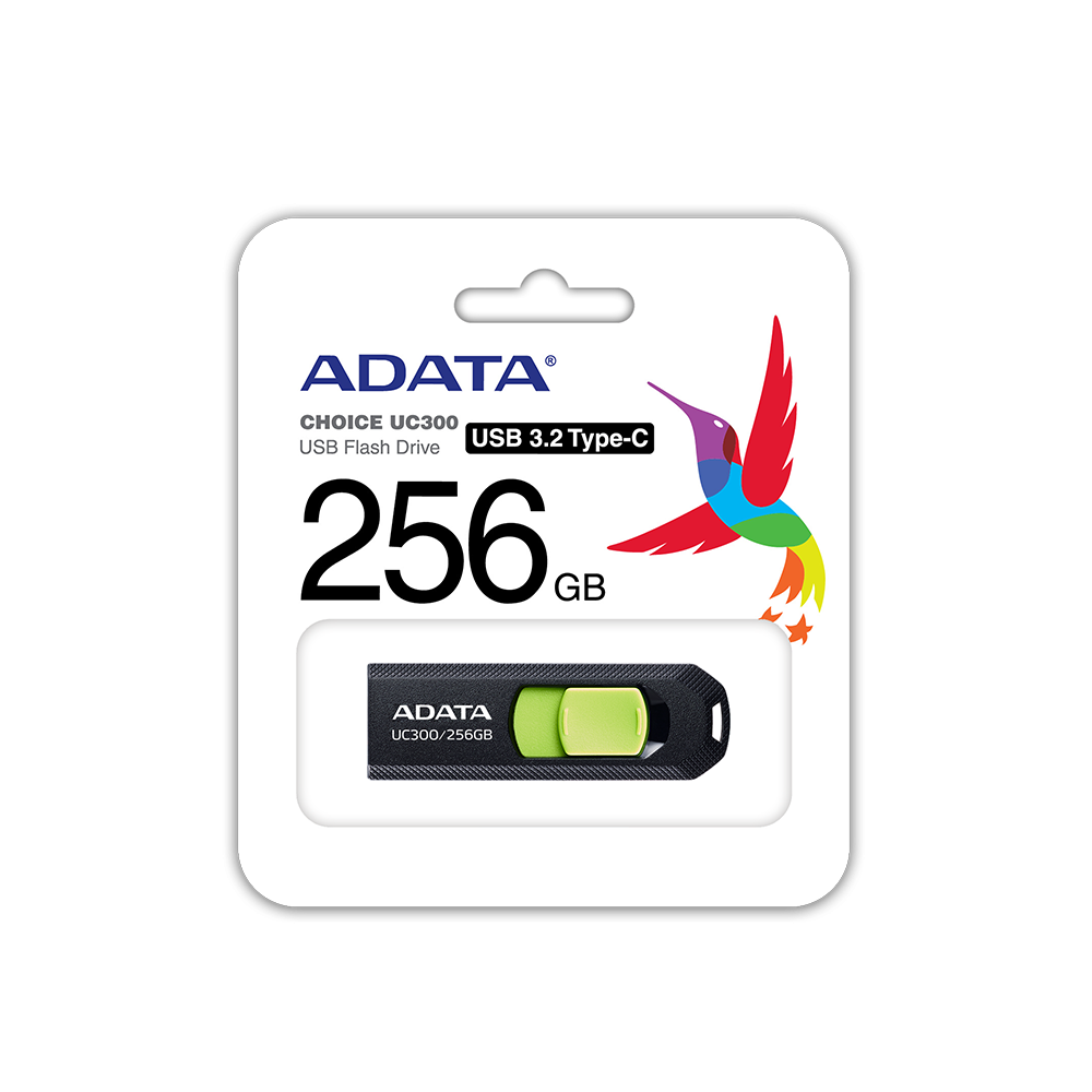 Memorias USB | ADATA ACHO-UC300-256G-RBK/GN — Memoria USB UC300, 256GB, USB-C 3.2, Lectura 100MB/s, Negro/Verde
