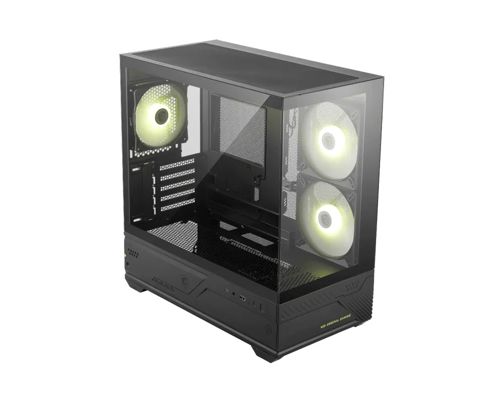 Gabinetes | MSI MAG PANO M110R — Gabinete PANO M110R, Mini-Tower, Micro-ATX/Mini-ITX, USB 3.0, sin Fuente, 3 Ventiladores Instalados, Negro