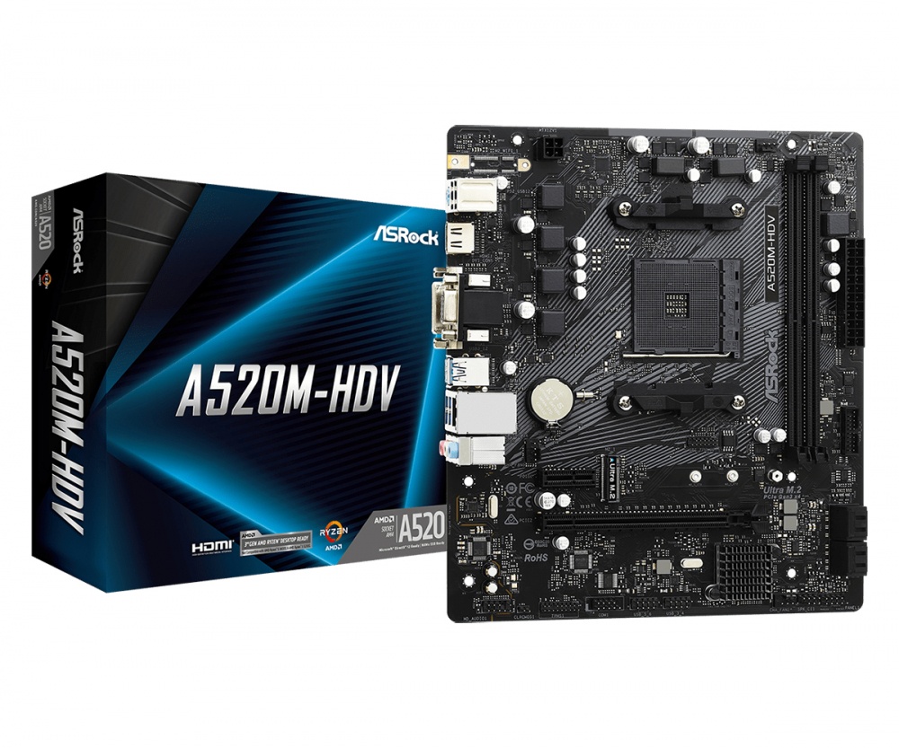 Tarjetas Madre | ASROCK A520M-HDV — Tarjeta Madre , Micro-ATX, Socket AM4, AMD A520, 64GB DDR4, HDMI para AMD