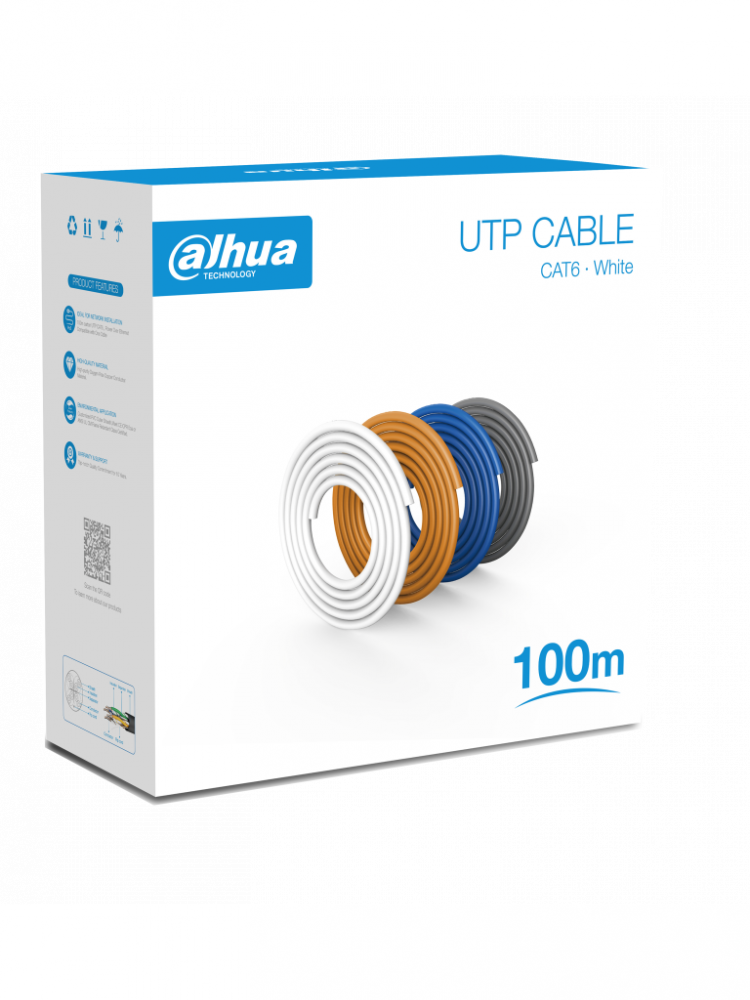 Bobinas de Cable Ethernet | DAHUA DH-PFM920I-6UN-C-100 — Bobina de Cable Ethernet Cat6, UTP, 100 Metros