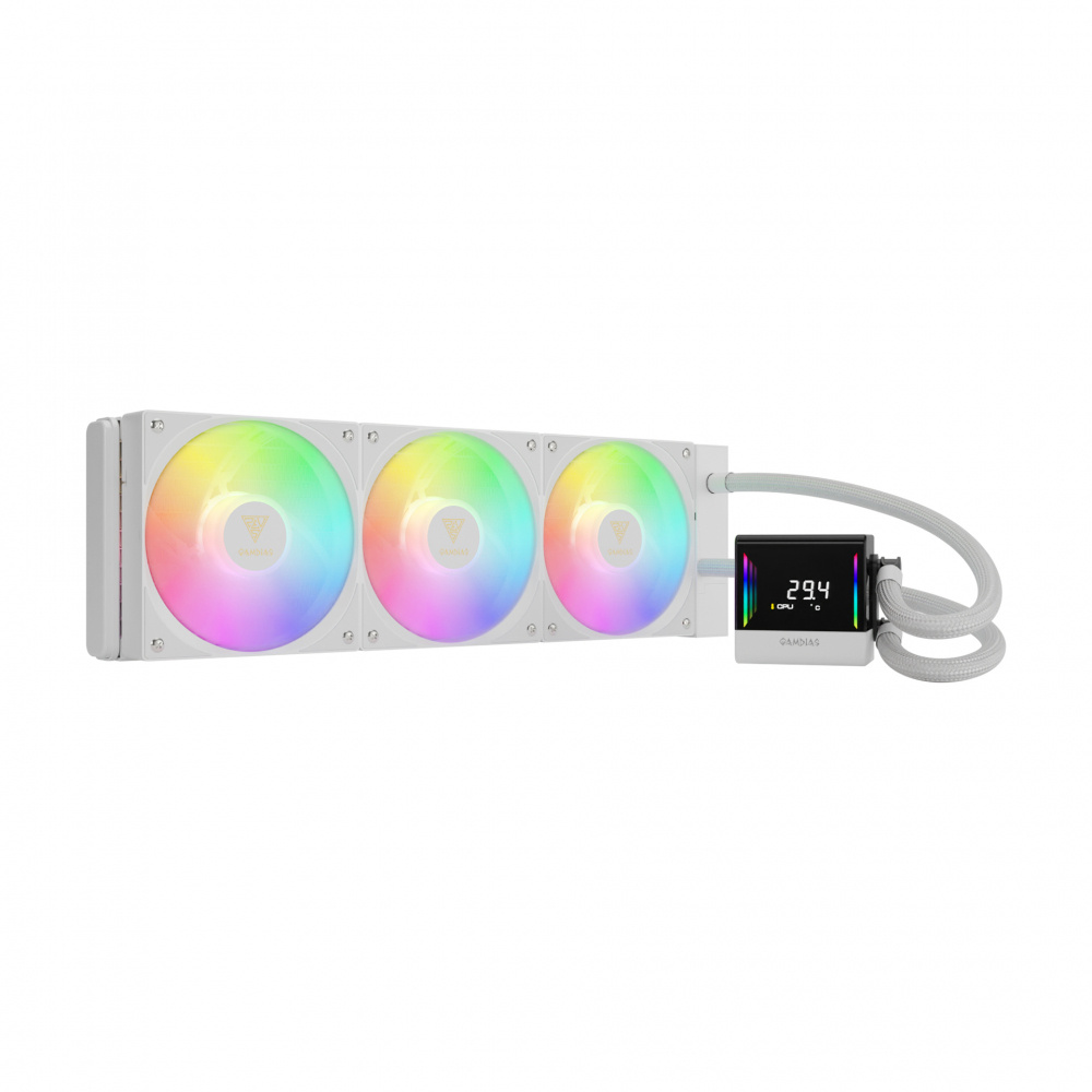 Enfriamiento Líquido | GAMDIAS CHIONE E4-360 WH — Enfriamiento Líquido para CPU, 3x 120mm, hasta 1800RPM, Blanco
