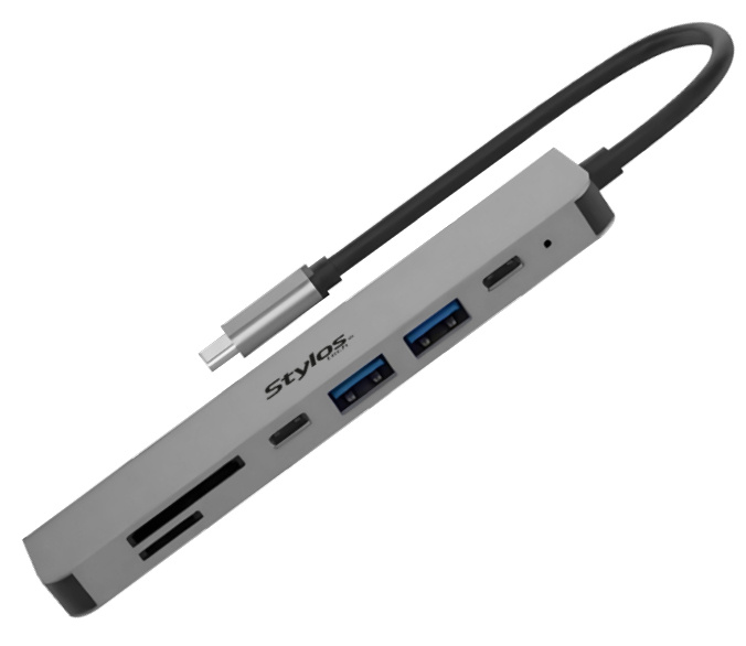 Docking Stations | STYLOS STCBHUB71G — Docking Station USB-C, 2 x USB-C 3.0, 2 x USB-A 2.0, 1 x HDMI, MicroSD/SD