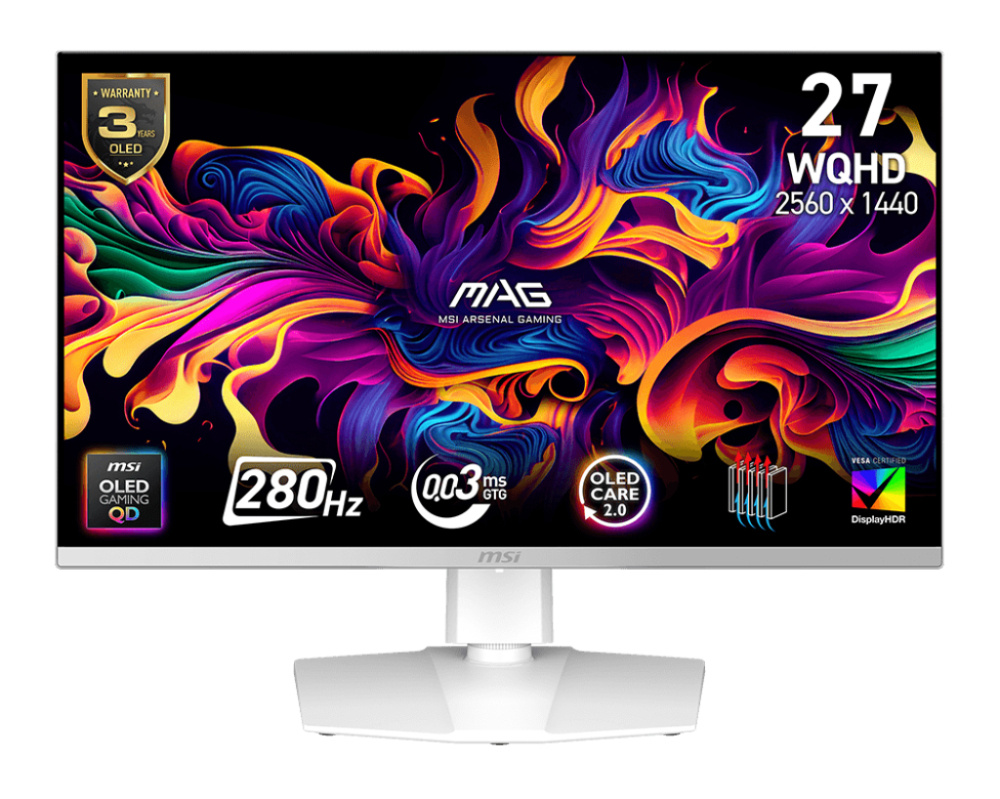 Monitores | MSI MAG 272QPW QD-OLED X28 — Monitor Gamer QD-OLED 26.5", 2560x1440, 280Hz, HDMI/DisplayPort, Blanco