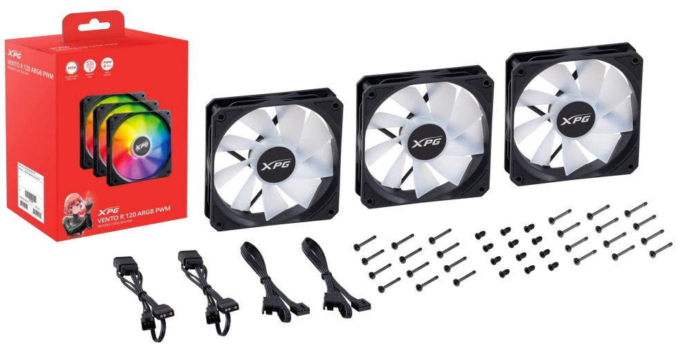 Ventiladores | XPG VENTOR120ARGBPWM3C-BKCWW — Ventilador VENTOR 120, 3x 120mm, 1600RPM, ARGB, Negro