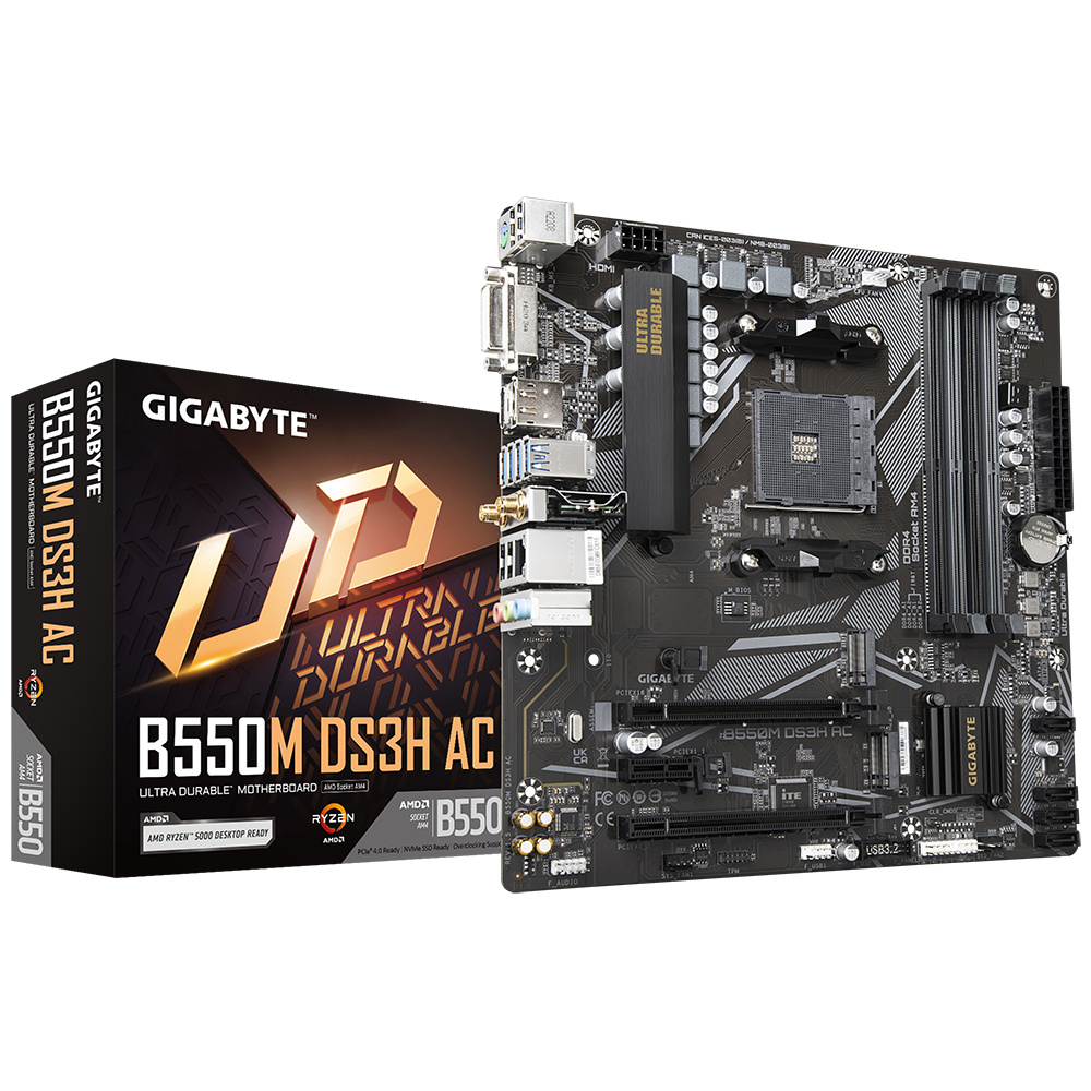 Tarjetas Madre | GIGABYTE B550M DS3H AC (REV. 1.5) — Tarjeta Madre B550M DS3H AC Rev. 1.5, Micro-ATX, Socket AM4, AMD B550, 128GB DDR4, HDMI/DP para AMD